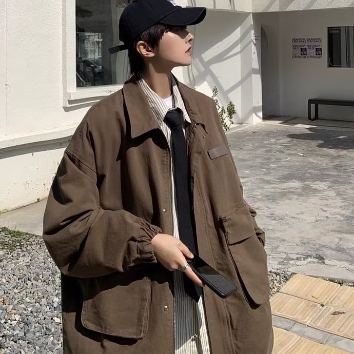 Áo Khoác Nam Trơn Màu Túi Lớn Thời Trang Hàn Quốc Dành Cho Nam Simple Unisex Áo Khoac Bomber Nam Bigsize Couple Top đồng Phục Bóng Chày đồng Màu