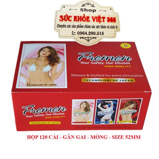 Bao cao su Fremen (bcs condom) giá rẻ cho gia đình, khách sạn có gai nhỏ, hương dâu hộp 120 cái