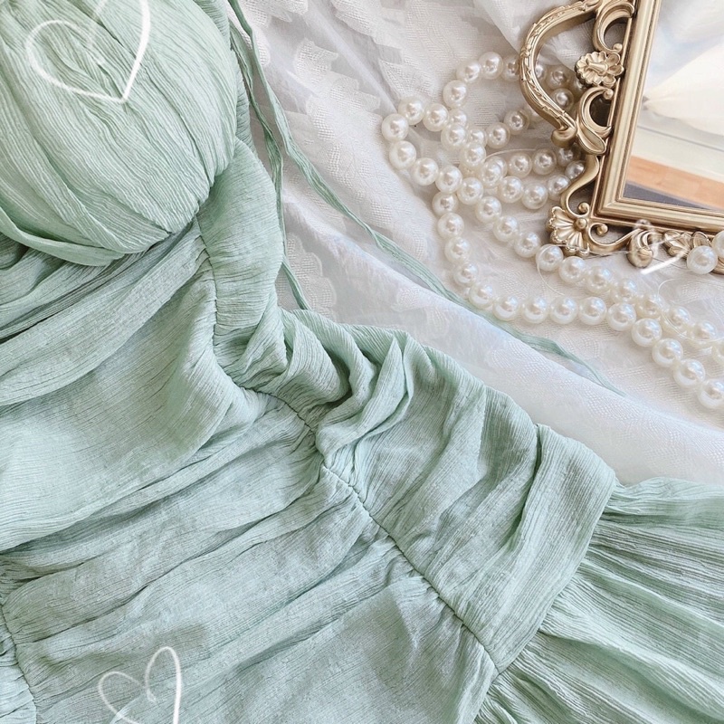 Đầm cột dây nhún eo dáng xoè