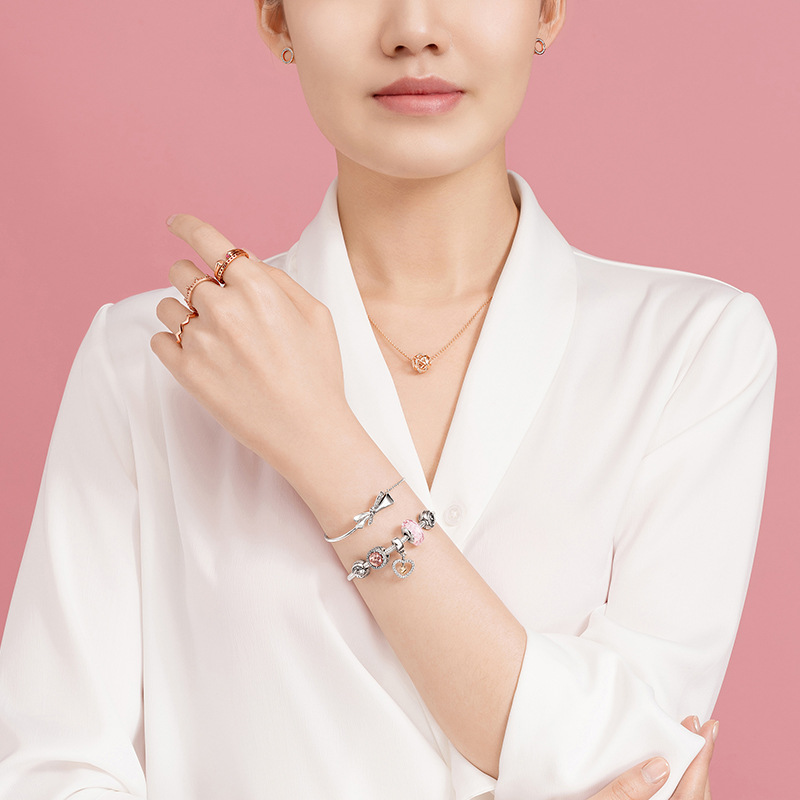 Nơ S925 Bạc Vòng Tay Sáng Tạo Có Thể Điều Chỉnh Đơn Giản Thoáng Mát Hiện Đại và Hợp Thời Trang/Nữ