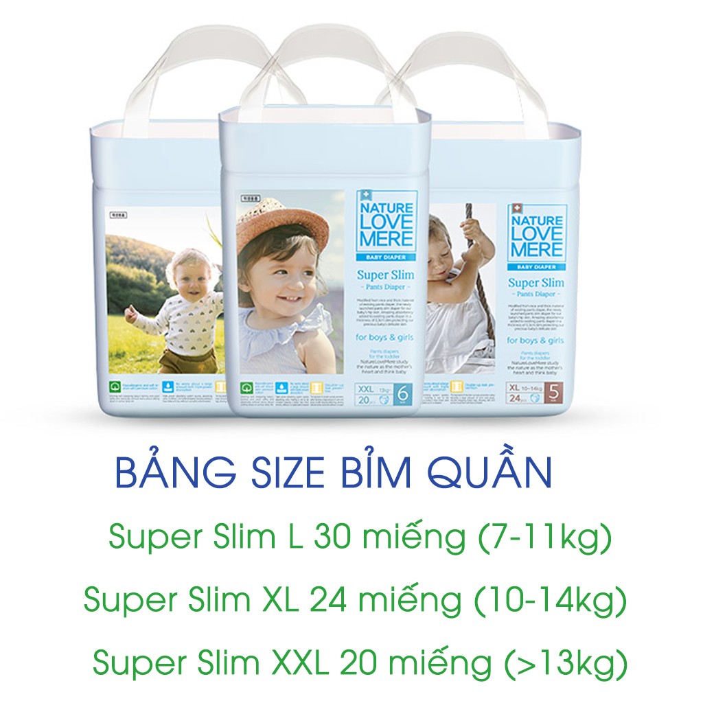 Tã/Bỉm quần/dán nội địa Hàn Quốc NatureLove Mere siêu nhẹ Super Slim S36/M32/L28/XL24/L30/XL24/XXL20