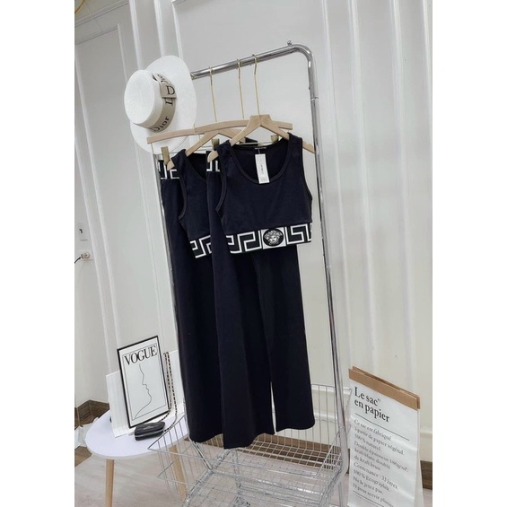 Set thể thao croptop, Set Bộ Đồ Nữ Áo Croptop Ba Lỗ Ver Ôm Body Sexy Mix Quần Suông Ống Rộng Chất Co Giãn