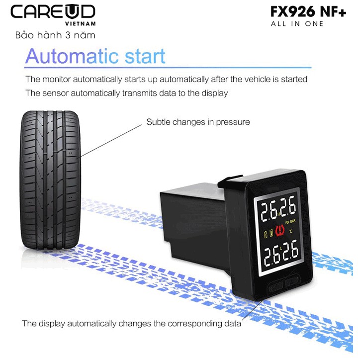 Cảm biến áp suất lốp CareUD FX926 - Phụ kiện gắn nút chờ sẵn theo xe tiện ích nhất