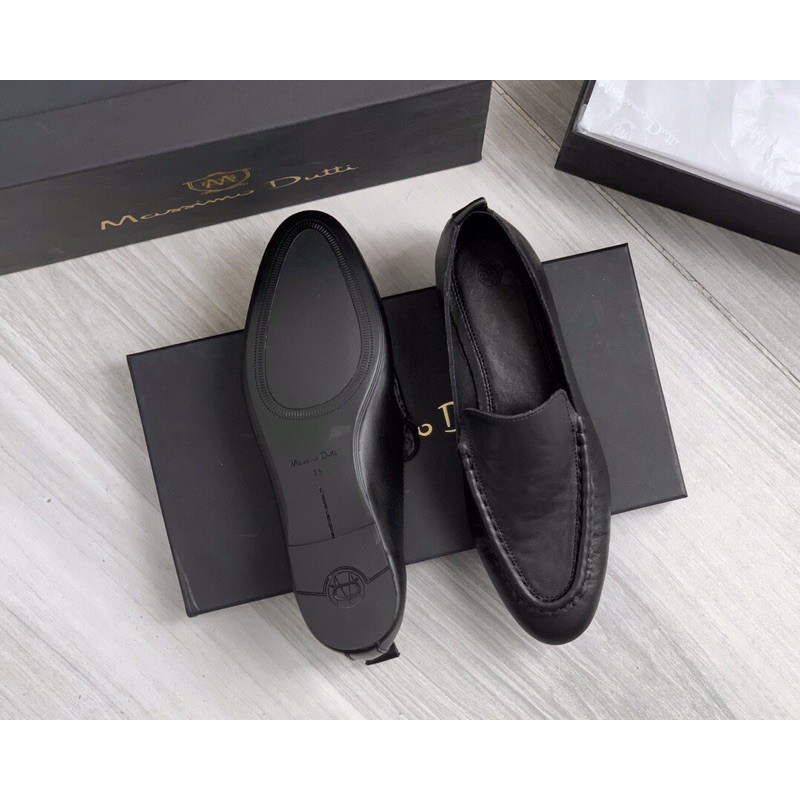 Giày lười da thật của nữ Massimo Dutti cao cấp màu trơn đơn giản êm chân