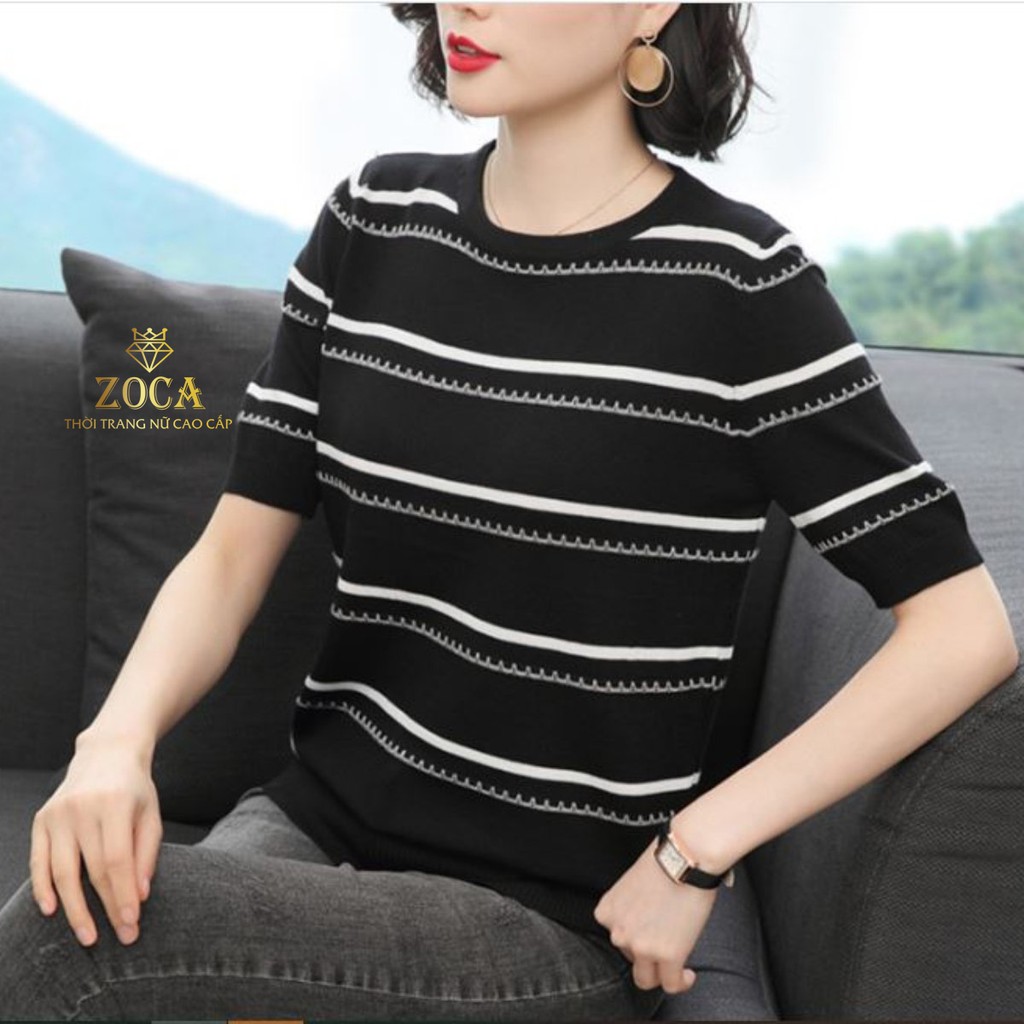 Áo len nữ mỏng thu đông kẻ ngang cộc tay dệt kim_Zoca | BigBuy360 - bigbuy360.vn