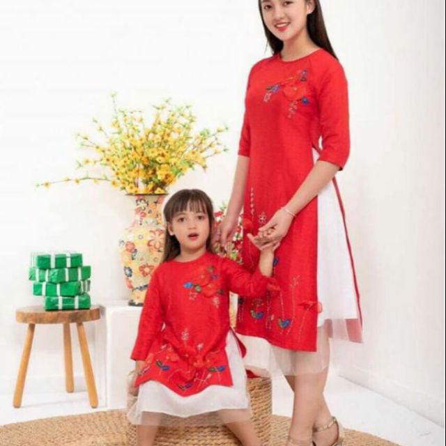 Sét áo dài gấm xinh cho bé