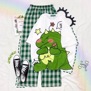 Sét đồ bộ nữ quần caro kate ống rộng nhiều màu , Áo hoạt hình freesize thời trang cá tính TTML0007