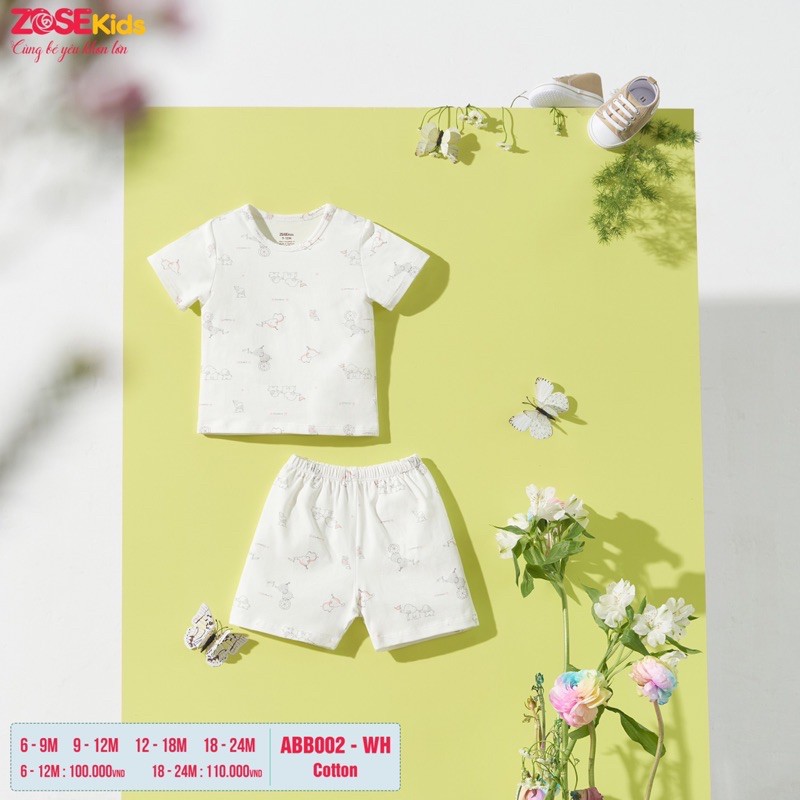 Bộ cộc tay cài vai bé trai/gái Zose Kids (Sz 9-24m)