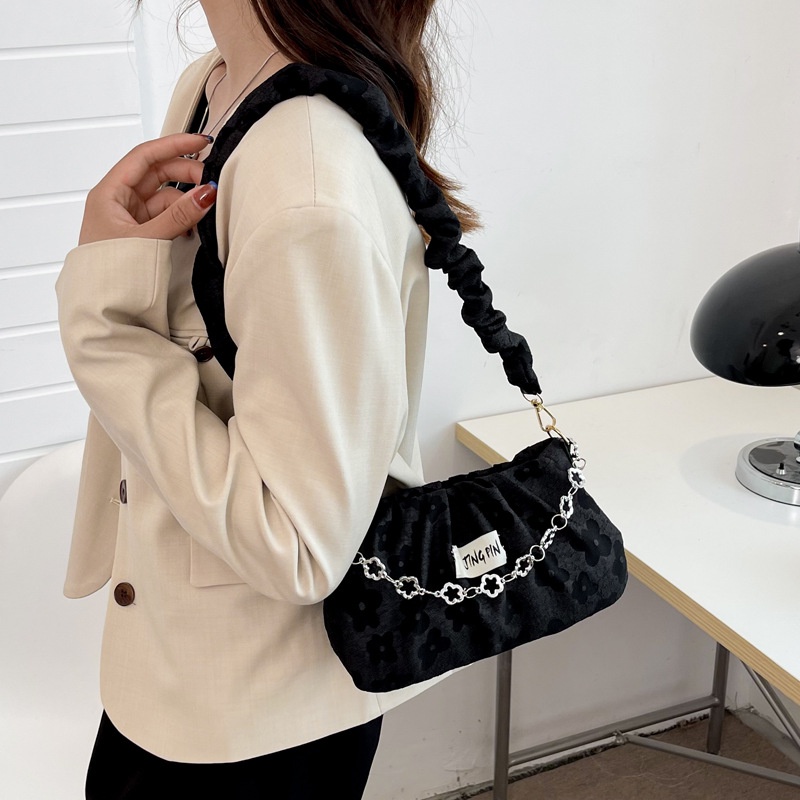 Túi đeo vai JASMIN NOIR vải canvas phối chuỗi dây xích phong cách boho thời trang dành cho nữ