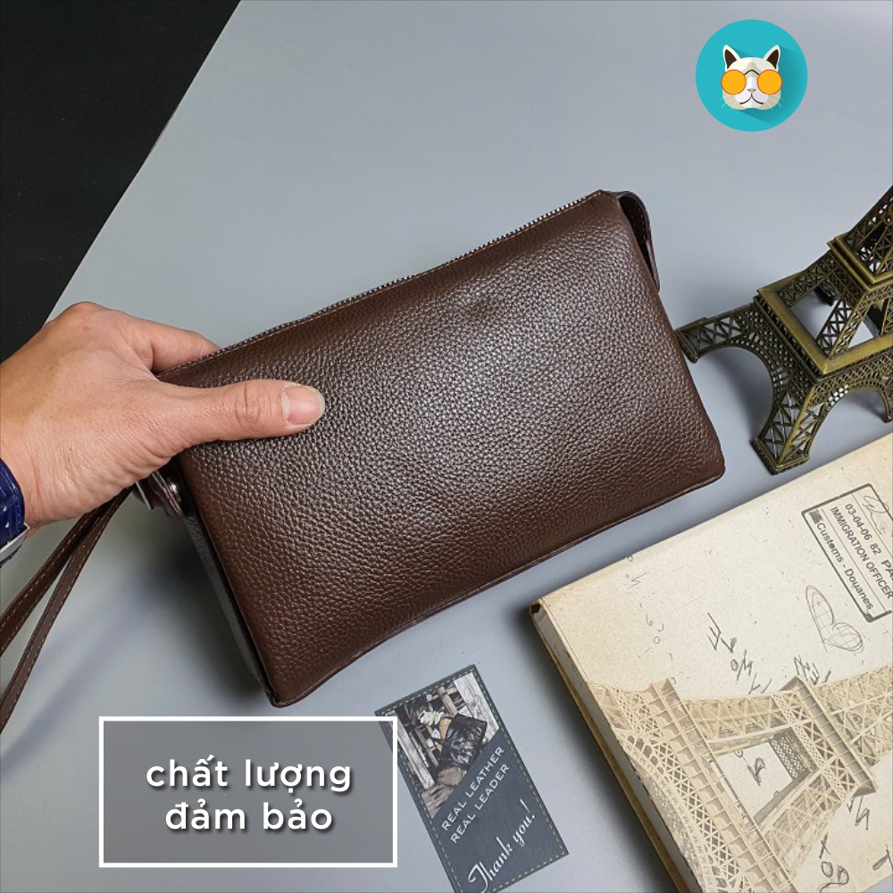 Ví Da JTOM Clutch hộp nam da mill CL130 (Đen/Nâu) - 100% da bò thật, BH 3 năm