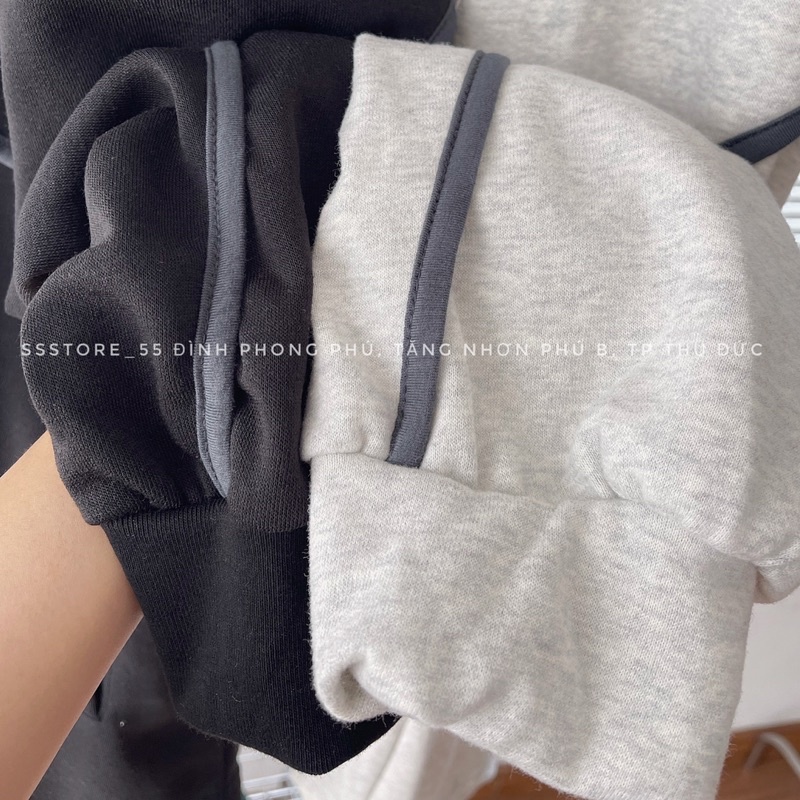Áo khoác nỉ bông viền tay 2 màu form rộng unisex nam nữ_SSSTore