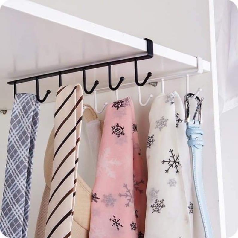 Móc treo đồ cài dưới tủ kim loại sơn tĩnh điện  6 moc, màu đen và trắng