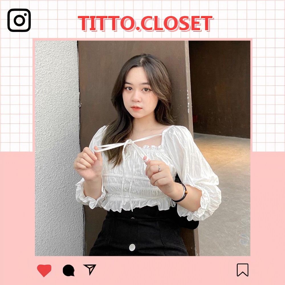 Áo Croptop Tay Bồng Bo Chun Nơ Ngực Ulzzang - Ảnh Thật - Titto Closet