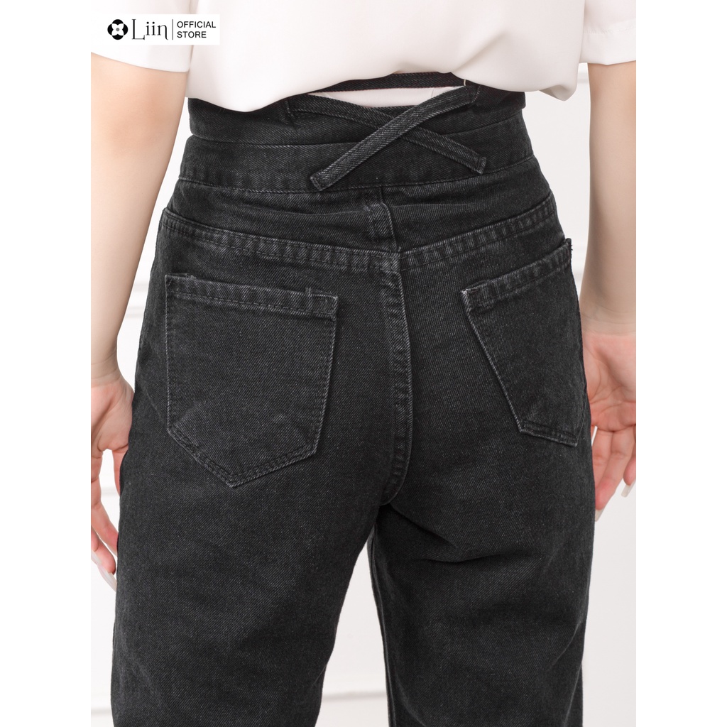 Quần Jean nữ cạp cao 3 cúc màu Đen phong cách năng động cá tính Liin Clothing Q3549