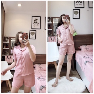 Bộ pijama lụa đùi viền bèo