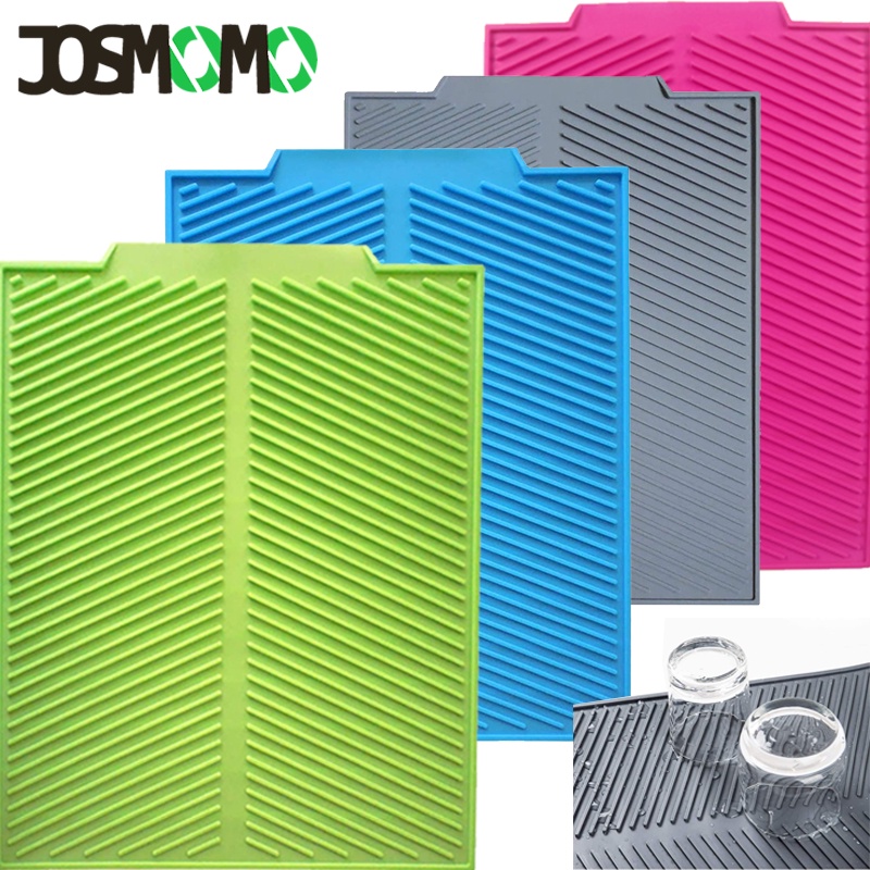 JOSMOMO Tấm làm khô bộ đồ ăn 1PC Silicone, tấm lót mặt bàn, tấm lót thoát nước bộ đồ ăn, tấm bảo vệ mặt bàn chịu nhiệt chống trượt, giá ba chân silicone lớn, tấm lót thoát nước bồn rửa chén, tấm lót bàn ăn máy rửa chén