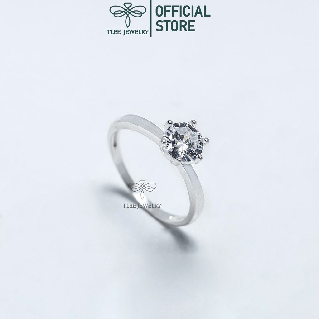 Nhẫn bạc nữ TLEE sáu chấu đá trụ cao viền trơn TleeJewelry A0239