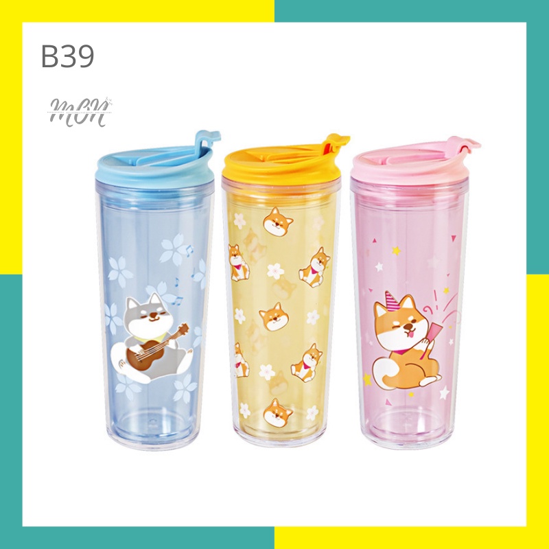 🌸sẵn🌸 Ly nước giữ nhiệt 2 lớp nhựa an toàn họa tiết cho shiba - B39