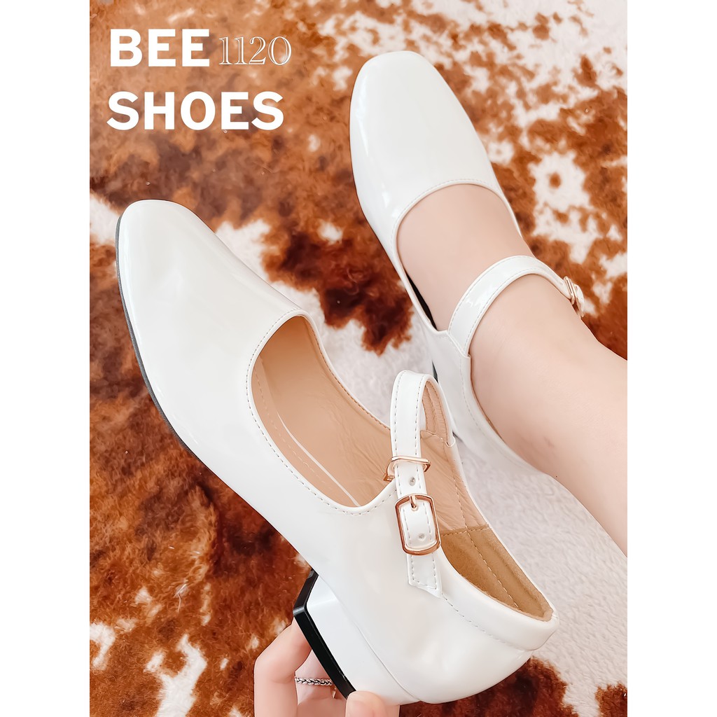 BEESHOES - GIÀY BÚP BÊ NỮ MŨI TRÒN QUAI NGANG - GIÀY BÚP BÊ NỮ ĐẾ VUÔNG CAO 2 PHÂN SẴN MÀU ĐEN - TRẮNG - HỒNG 2001120