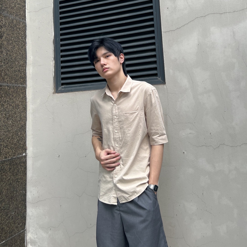 Áo sơ mi unisex JAMS cổ bẻ tay lỡ có túi đứng form công sở nam nữ cotton phong cách Hàn Quốc