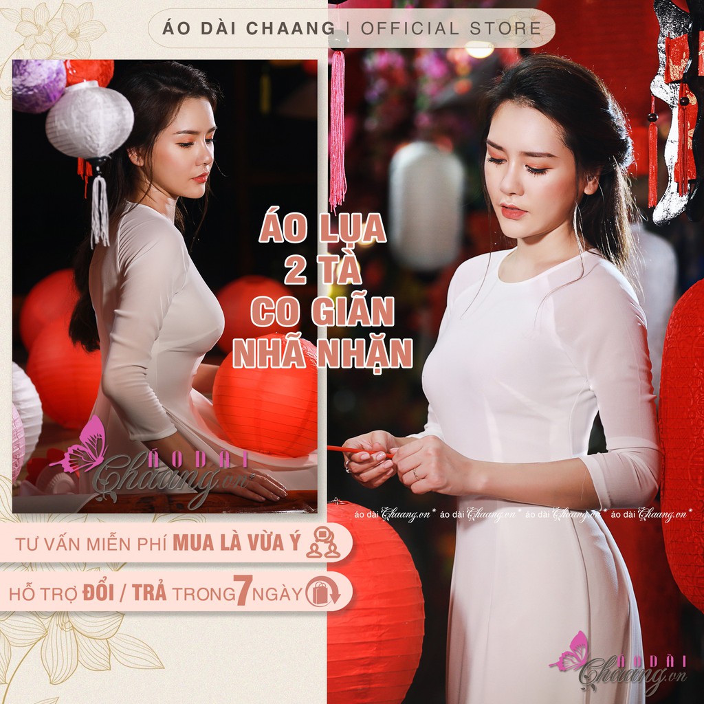 Áo dài trắng học sinh đi học truyền thống may sẵn lót 2 lớp cổ tròn lụa tằm đẹp