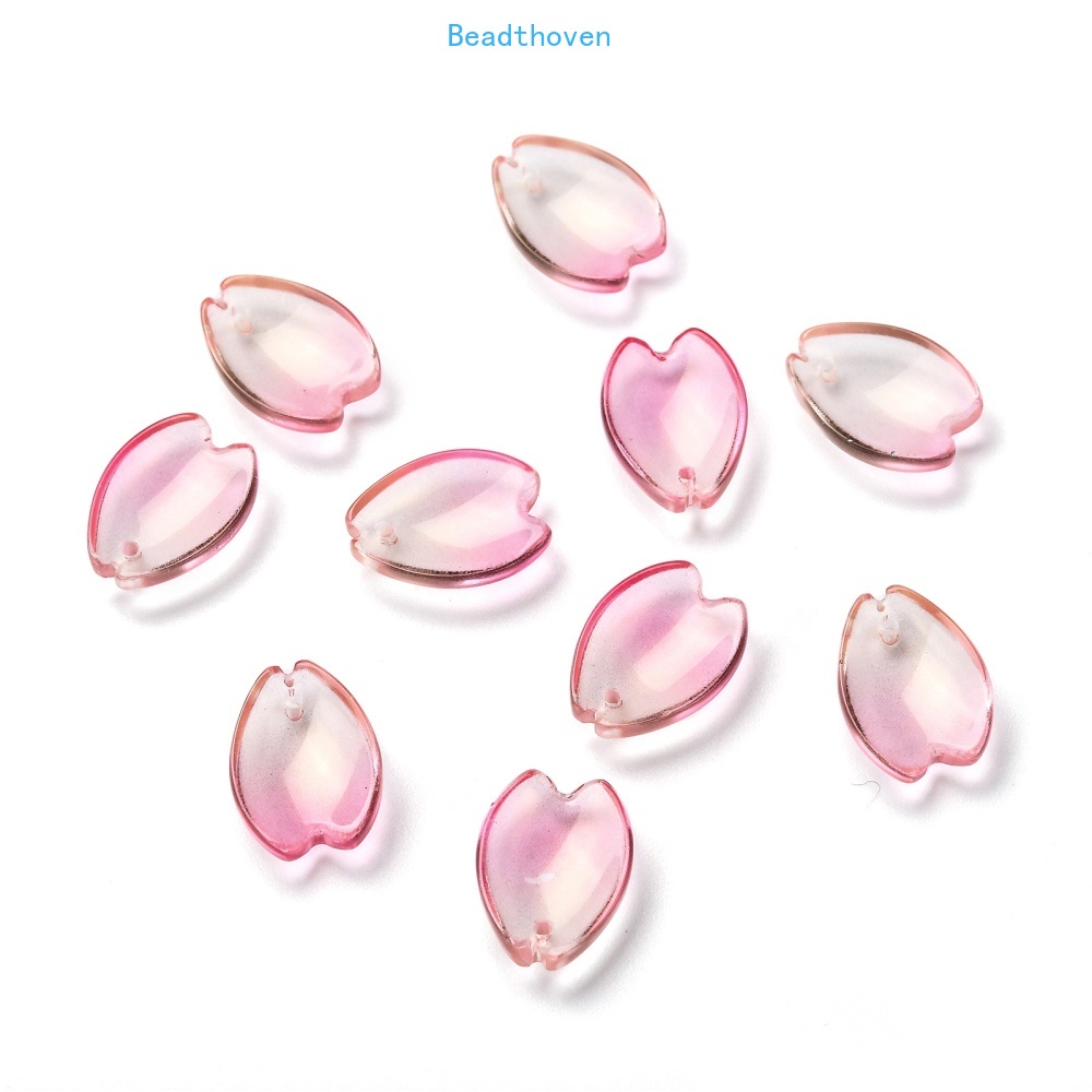 Bộ 5-50 Mặt Dây Chuyền Thủy Tinh Trong Suốt Hình Cánh Hoa Anh Đào 16x12x3.5mm: 0.9mm