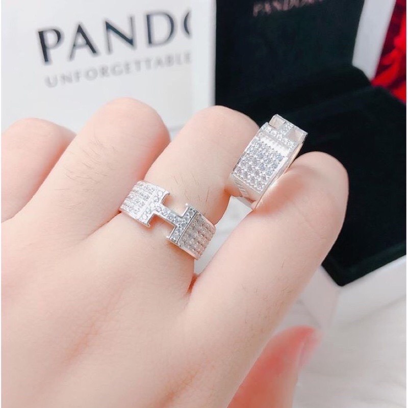 Nhẫn nữ bạc chữ H đính đá sang trọng chuẩn bạc ta - Kho sỉ bạc Nhất Linh