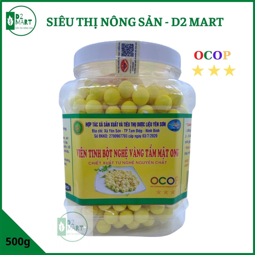 Viên tinh bột nghệ vàng mật ong Yên Sơn 500gr-4 sao OCOP-Hỗ trợ dạ dày, gan-Siêu thị nông sản D2 Mart