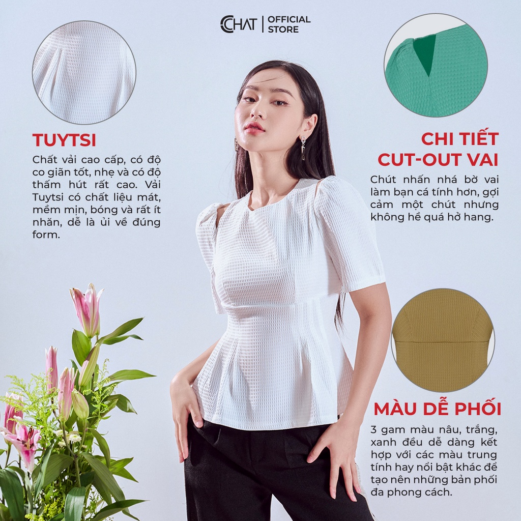 Áo Kiểu Nữ 𝐂𝐂𝐇𝐀𝐓 Cutout Vai Đai Chữ Chanel Vuông Phong Cách Trẻ Trung 12ANS2020PT P1005285