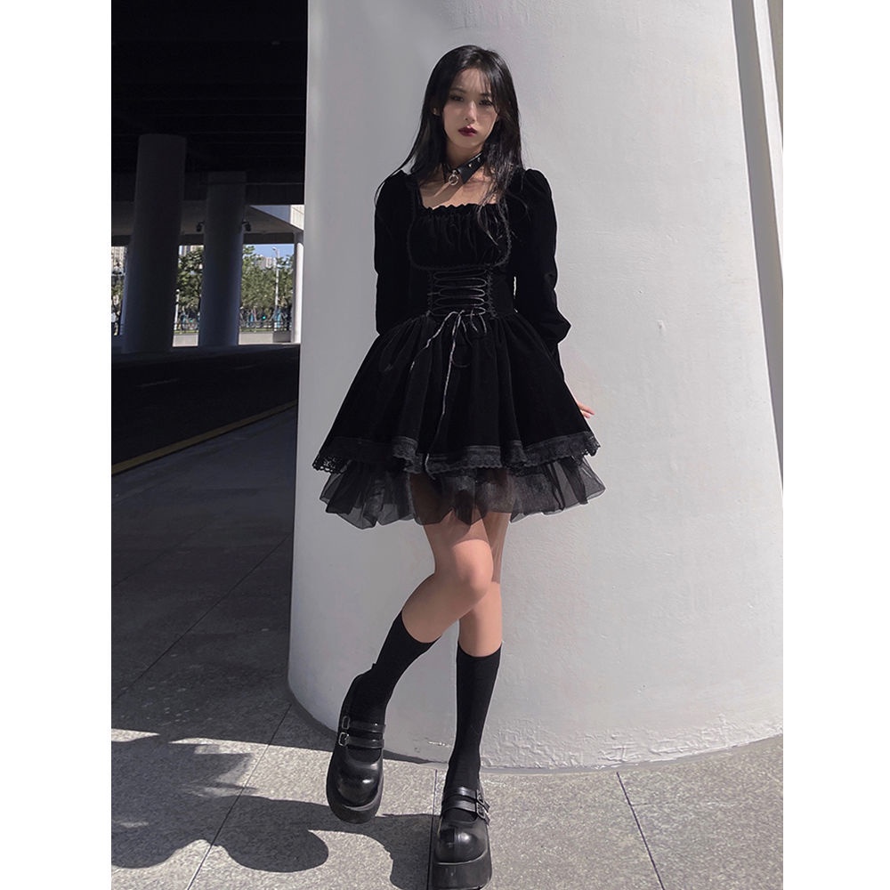 Váy lolita nhung thắt eo bồng bềnh siêu xịn