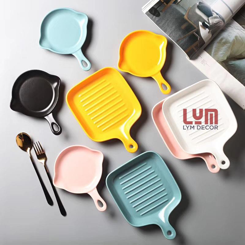 (SẴN ) Chảo tròn 1 tay cầm màu pastel 16cm- đĩa sứ cao cấp phong cách Bắc âu