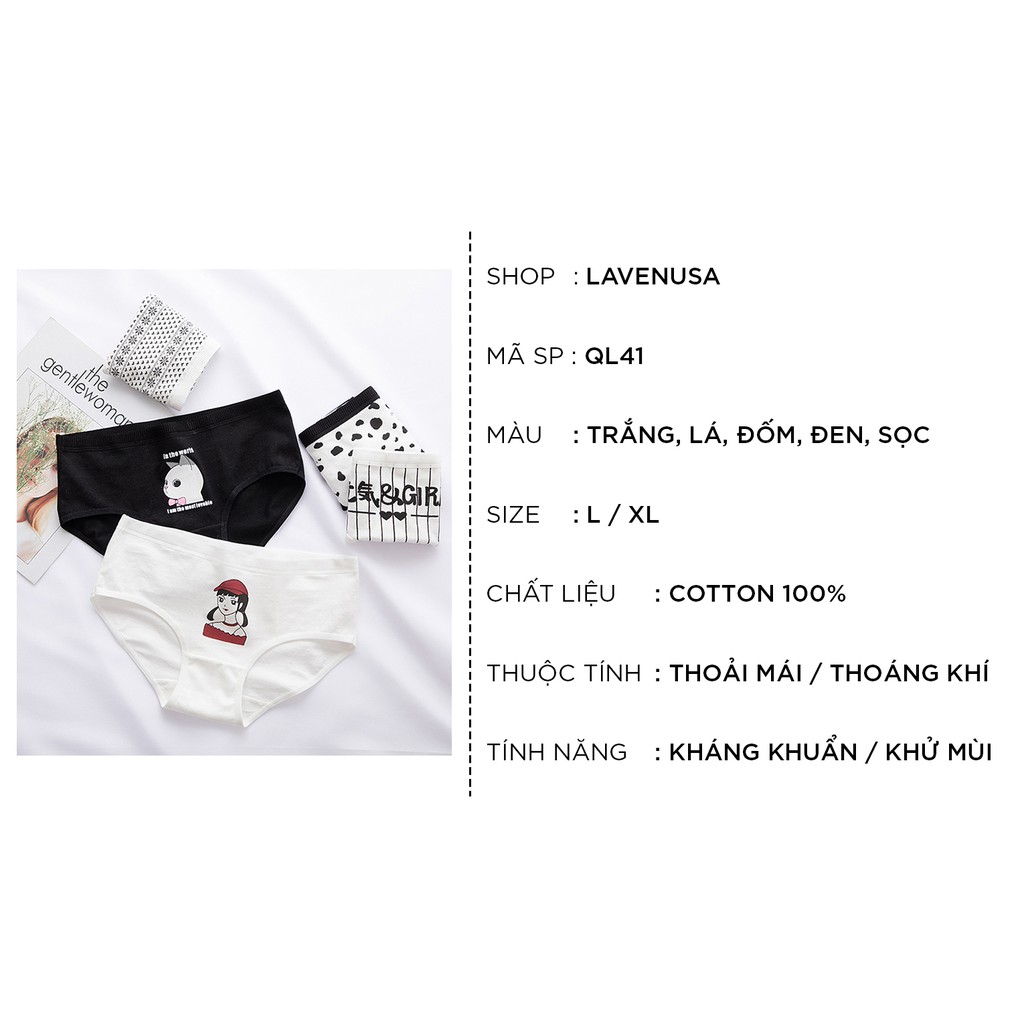 Quần lót nữ cotton cao cấp co giãn kháng khuẩn in hình đáng yêu dễ thương QL41 | BigBuy360 - bigbuy360.vn