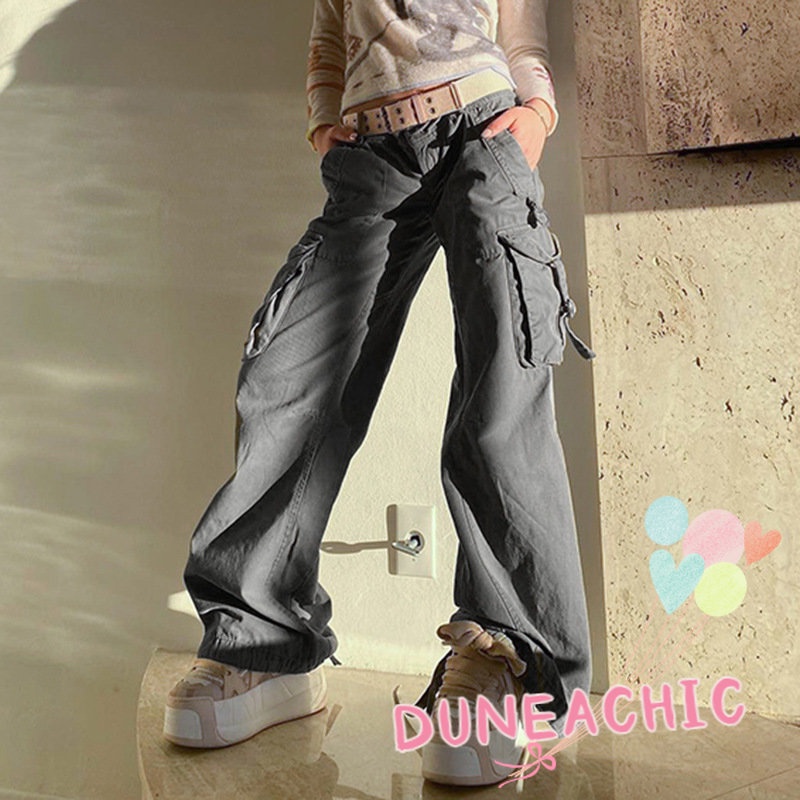 DUNEA Quần Yếm Denim Ba Chiều Lưng Thấp Có Túi Cá Tính Cho Nữ