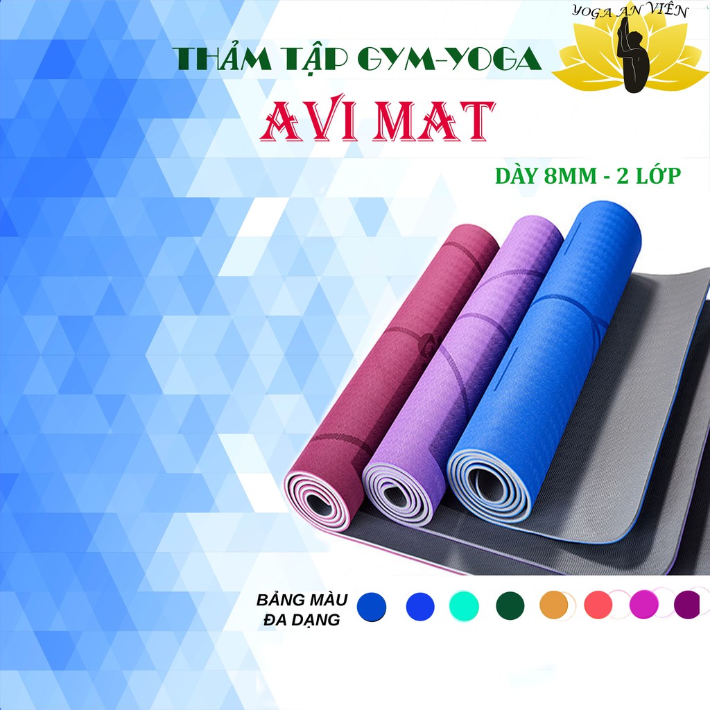 Thảm tập thể thao Yoga Gym - Dày 8mm 2 lớp - Chất Liệu TPE Cao Su Định Tuyến - Kèm Túi Đựng Cao Cấp