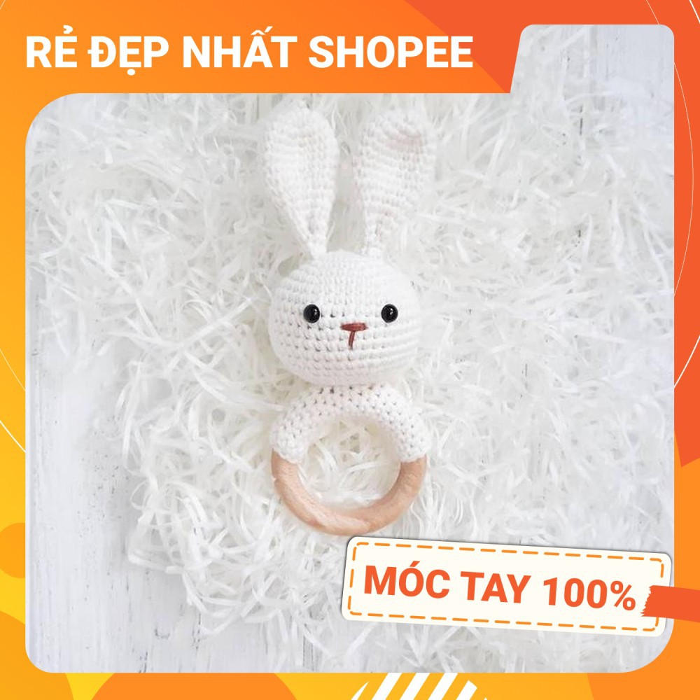 Lục lạc cầm tay THỎ XINH 5, móc tay 100% len chất lượng cao, an toàn tuyệt đối cho bé tập cầm nắm