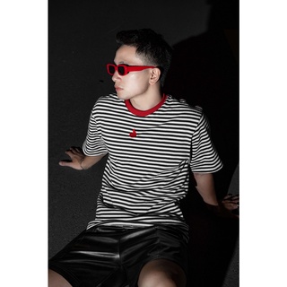 Áo thun nam cổ tròn tay ngắn họa tiết lửa kẻ sọc - Flammable Elegance 🔥