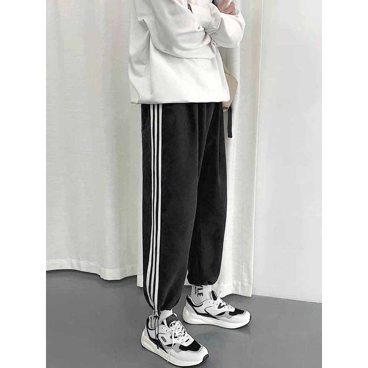 Quần Jogger Nữ Nam 3 Sọc Form Ống Rộng Thể Thao Thiết Kế 2 Dáng Trong 1 dùng tập gym nhảy M01