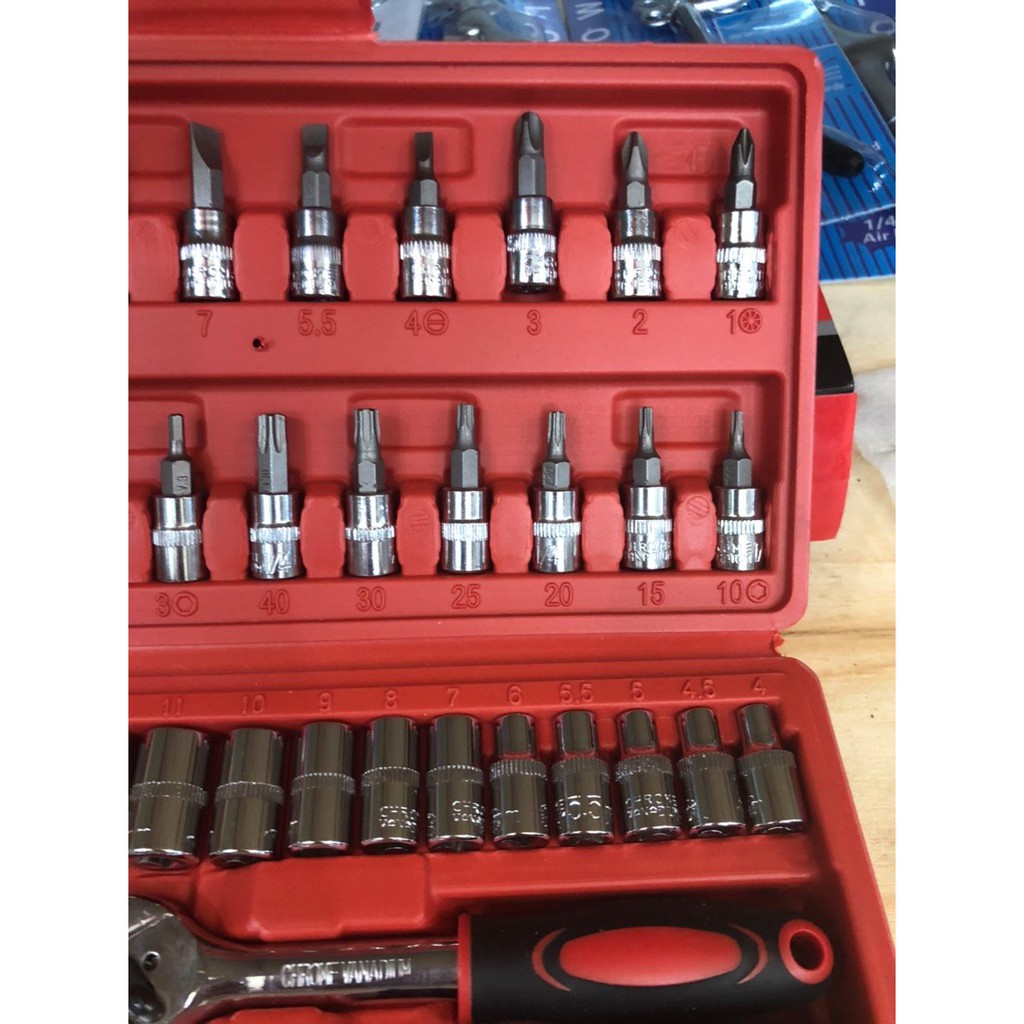 Bộ Dụng Cụ Sửa Chữa Đa Năng 46 Chi Tiết - Bộ Khẩu sữa chữa ô tô, xe máy - Bộ 46 Chi Tiết - 46 Món ốc vít