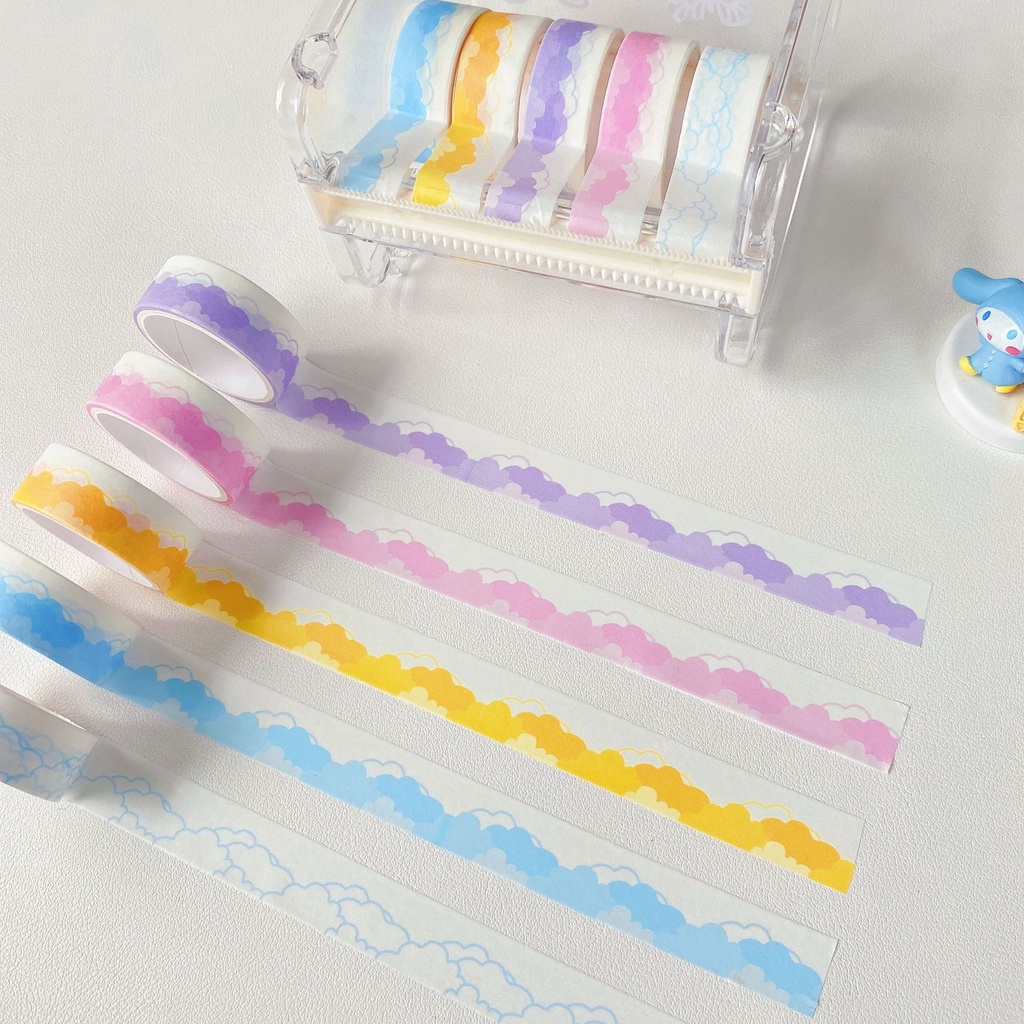 Cuộn băng keo washi tape Béo shop họa tiết mây nhẹ nhàng dễ thương dán trang trí sổ , album , nhật kí WS03