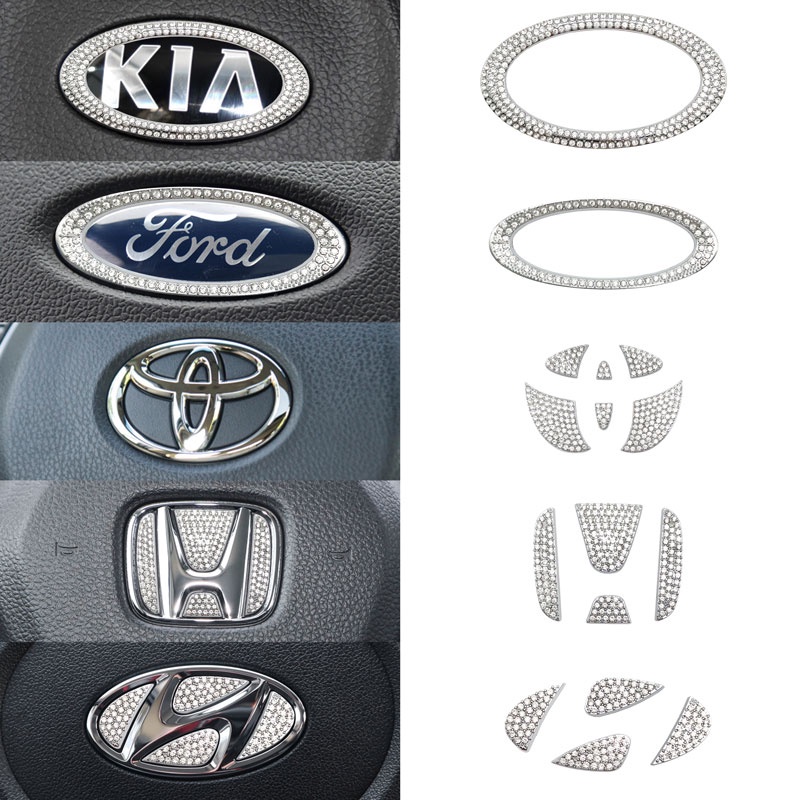 Logo Đính Đá Lấp Lánh Trang Trí Vô Lăng Xe Hơi Hyundai Honda Toyota Ford Kia