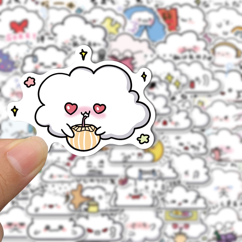 Bộ 50 Miếng Dán Chống Thấm Nước Hình Đám Mây Hoạt Hình Trang Trí Laptop Điện Thoại
