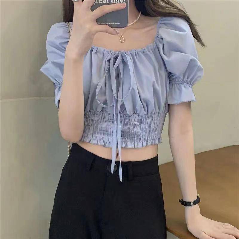 Áo crop top tay phồng kiểu dáng thời trang mùa hè phong cách Hàn Quốc 2022