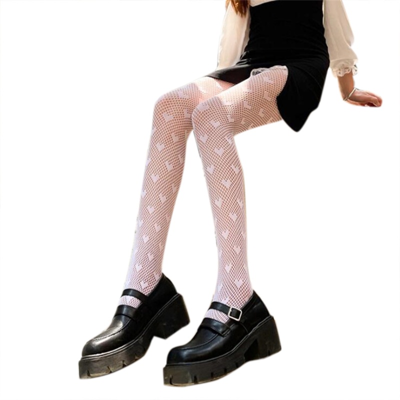 Quần tất lưới phối ren khoét lỗ hoạ tiết trái tim phong cách Gothic Punk ngọt ngào quyến rũ cho nữ