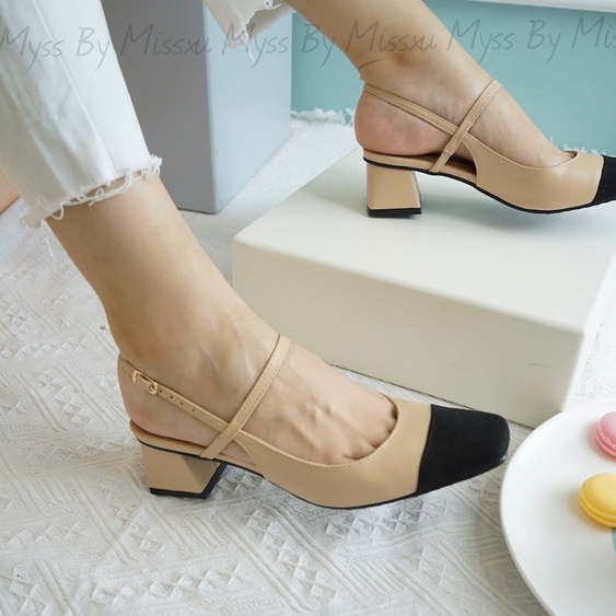 Giày mũi vuông phối da lộn quai cài sau 5 cm thời trang MYSS - CG236