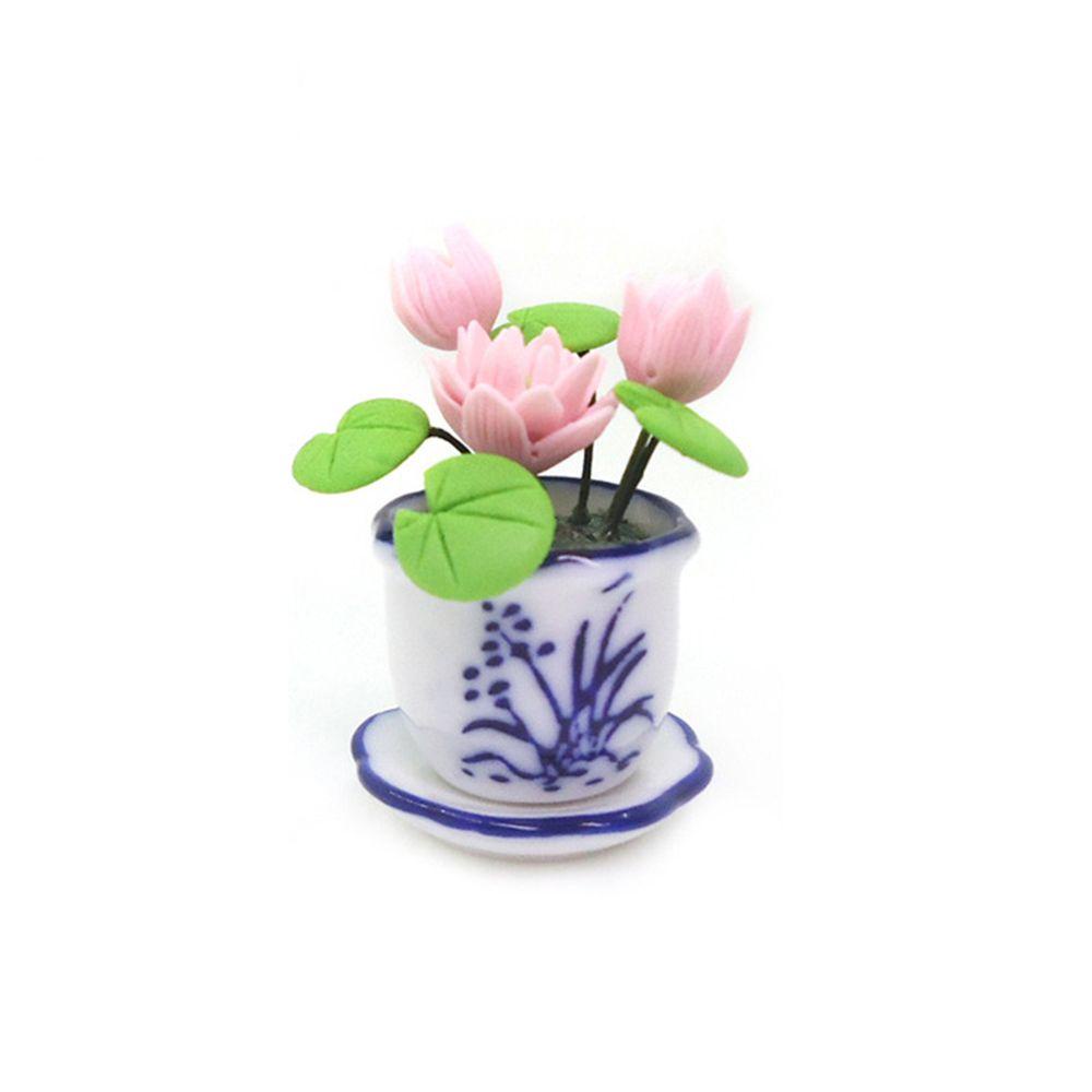 NIUYOU 1 Bộ Chậu Hoa Sen Hồng Trang Trí Nhà Búp Bê 1: 12