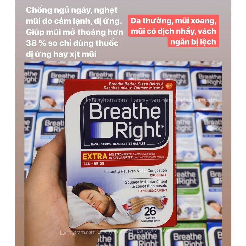 Miếng Dán Chống Ngáy Breathe Right Extra Tan Nasal Strips Dành Cho Da Thường 26 Miếng