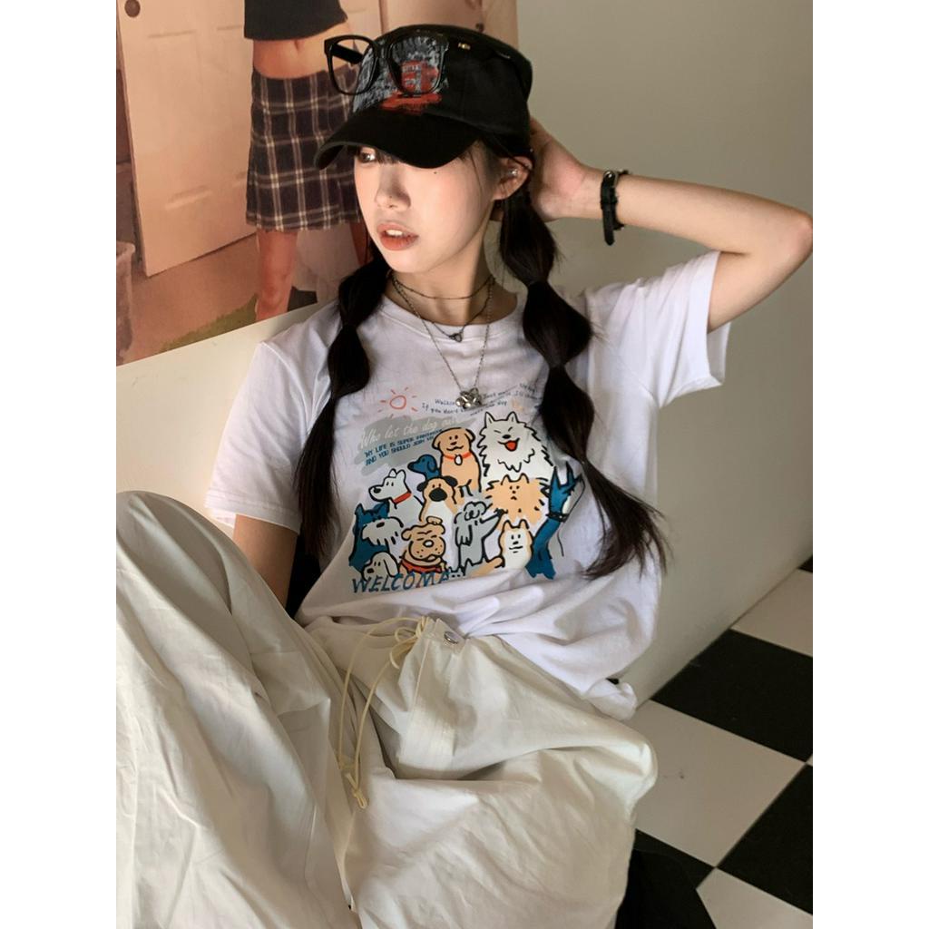 Áo Thun Nữ Tay Ngắn Cổ Tròn Dáng Rộng In Hình Cún Dễ Thương 51282