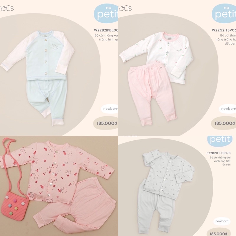 Bộ quần áo Newborn dài tay cho bé sơ sinh chất liệu Petit chính hãng Nous( Phụ kiện bao tay bao chân +mũ)