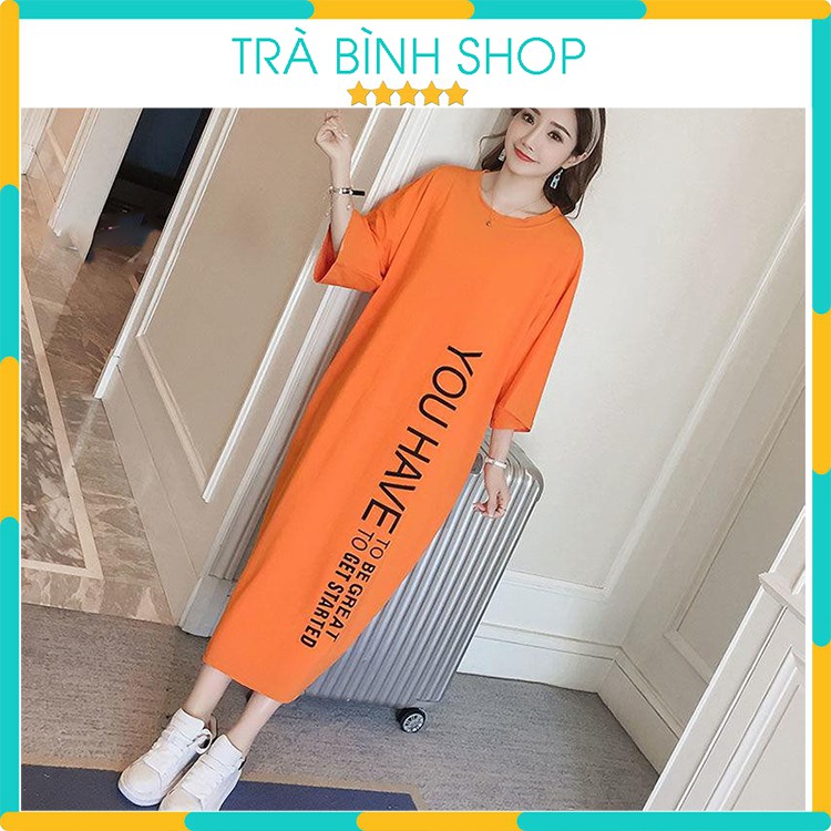 Đầm Suông Cổ Tròn Tay Lỡ Váy Cotton Dáng Dài In Họa Tiết You Have Hàng VNXK