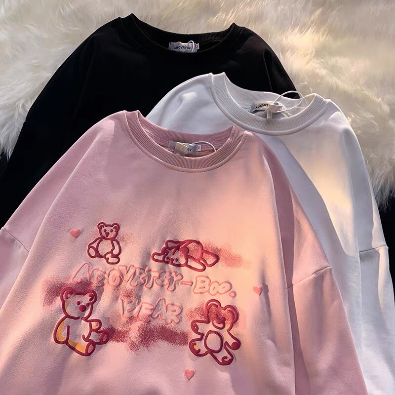 Áo Sweater Màu Hồng In Hoạt Hình Form Rộng Chất Nỉ Quảng Châu Xịn Ulzzang | BigBuy360 - bigbuy360.vn